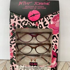 BETSEY JOHNSON +2.50 Designer Reading Glasses 3 Pack Cat Eye NEW